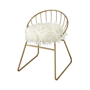 Modern Nuzzle Chair in Metallic Gold Finish and White Upholstery with On-Tren Faux Fur Seat 21 W x 27.5 H x 21 D