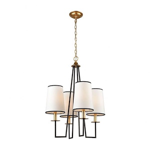 Modern Art Deco 4-Light Chandelier in Oiled Bronze Finish with Hardbacj Shade 21.5 inches W x 30 inches H