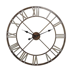 Open Center Round Wall Clock in Grey Bronze Colors with Roman Numeral Numbering 27 inches W x 27 inches H