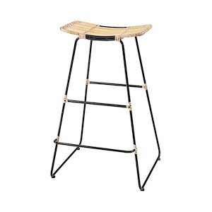Woven Natural Bamboo Stool in Natural Wood and Bronze Finish with Black Metal Frame 19 W x 31 H x 19 D
