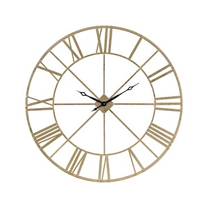 Open See Through Design Round Wall Clock in Gold Finish with Roman Numeral Numbering 48 inches W x 48 inches H