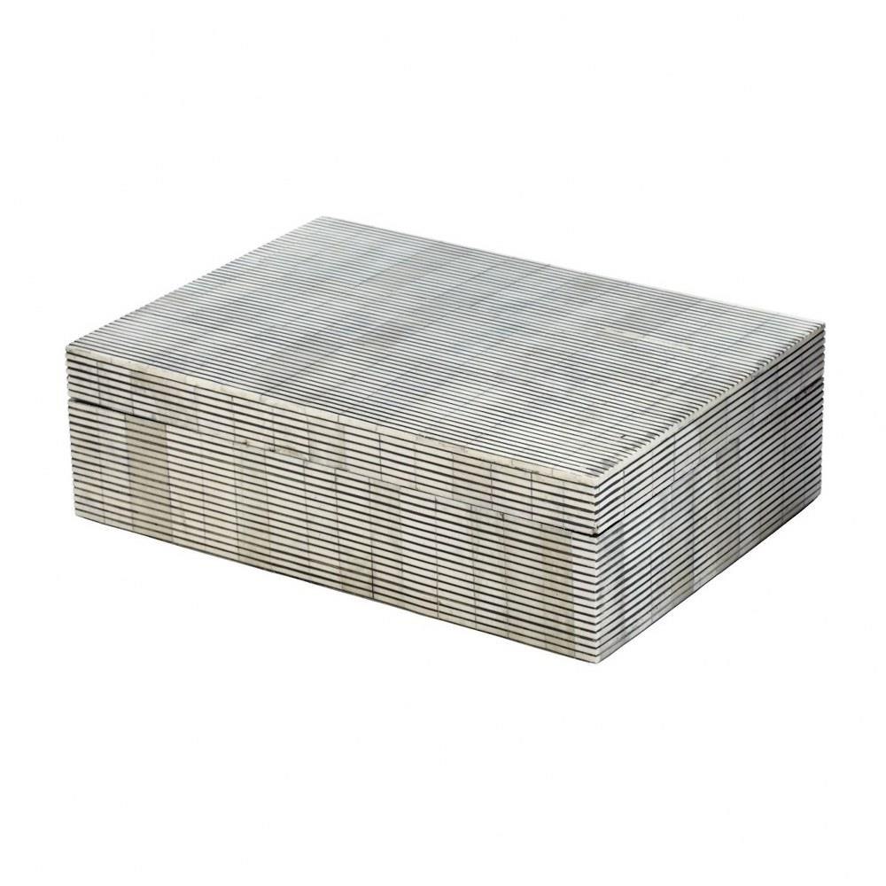 Bailey Street Home 2499-BEL-3334473 Grey Striped Rectangular Box - Decorative Rectangle Box In Grey Made Of Natural Bone