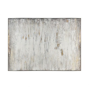 Modern Abstract Acrylic Painting on Canvas in Gray and Cream with Gold Leaf Accents and Silver Frame 72 inches W x 52 inches H