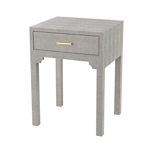 Metal and Wood Accent Side Table with Drawer in Grey Faux Shagreen with 4 Metal Legs 16 inches W and 22 inches H - 1279023