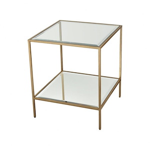Modern Beveled Glass Top and Shelf Square Side Table in Gold Leaf Finish with Metal Frame and Legs 20.5 inches W x 24 inches H