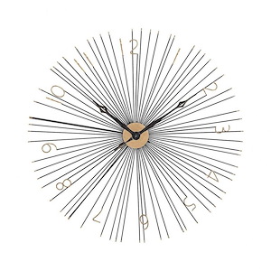 Sunburst Gold Center Round Wall Clock in Black and Gold with Numerical Numbering 36 inches W x 36 inches H