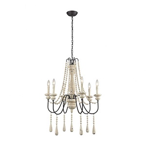 Modern Farmhouse 6-Light Chandelier in Antique French Cream Finish with Candle-Style Design 25 inches W x 32 inches H
