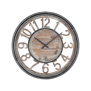Rustic Theme Natural Wood Grain Round Wall Clock in Oak Black Colors with Numerical Numbering 24 inches W x 24 inches H