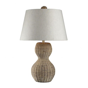 Light Rattan Gourd Table Lamp Made Of Metal And Rattan With A Off-White Linen Shade With A 3-Way Switch - 897267