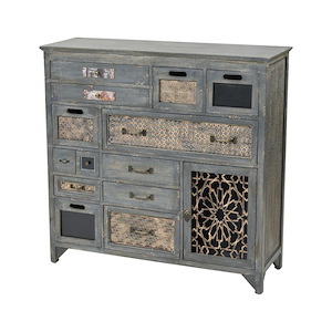 Rustic Antique Grey Cabinets With Decorative Accents Made Of Metal-Wood In Antique Grey Finish-Sideboard/Credenza With Drawers