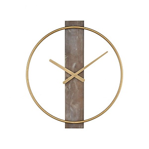 Grey Wood No Numbers Open Face Round Wall Clock with Gold Ring and Hands 20 inches W x 22.5 inches H