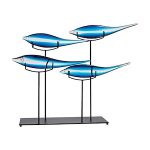 Four Decorative Neon Blue Fish Tabletop Sculpture Size - 21.7 inches in Blue Color - Fish &amp; Sea Animals
