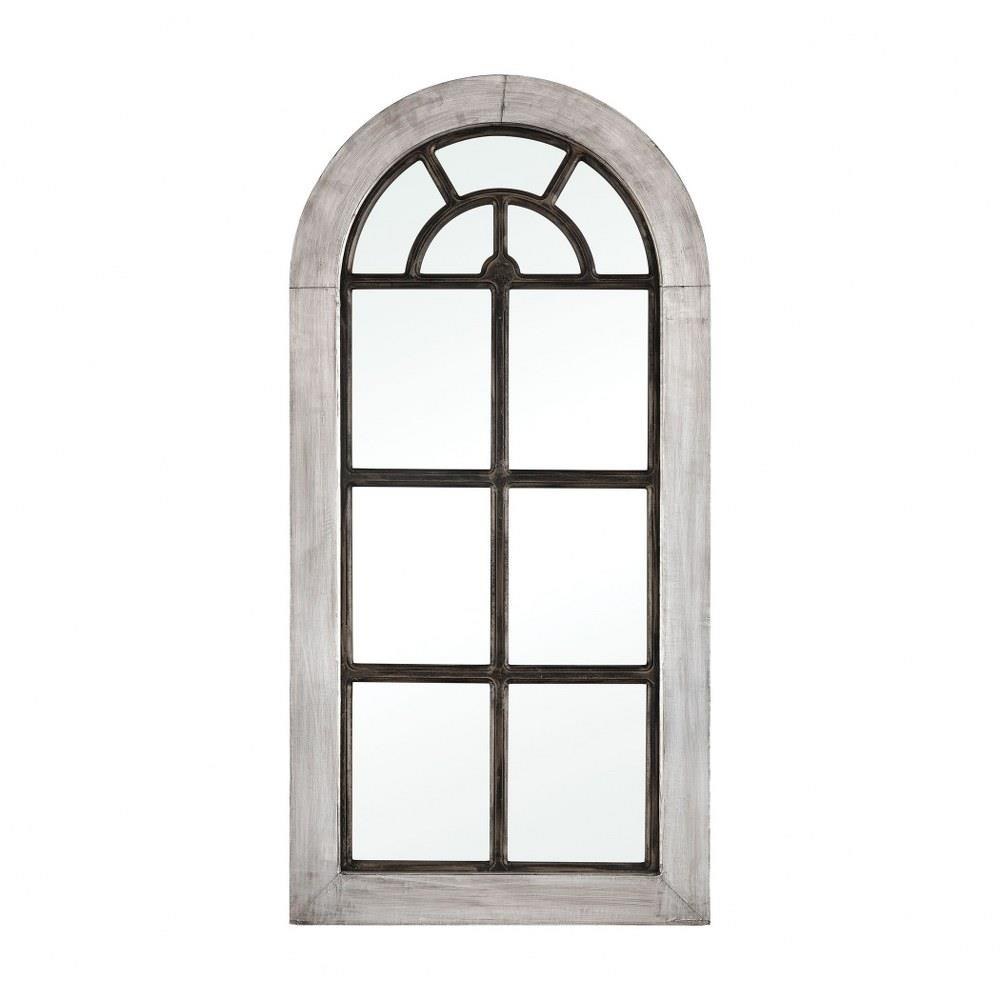 Bailey Street Home 2499-BEL-3335225 Modern Farmhouse Arched Window Pane Mirror in Bronze Finish Wood in Antique Silver 25 inches W x 50 inches H