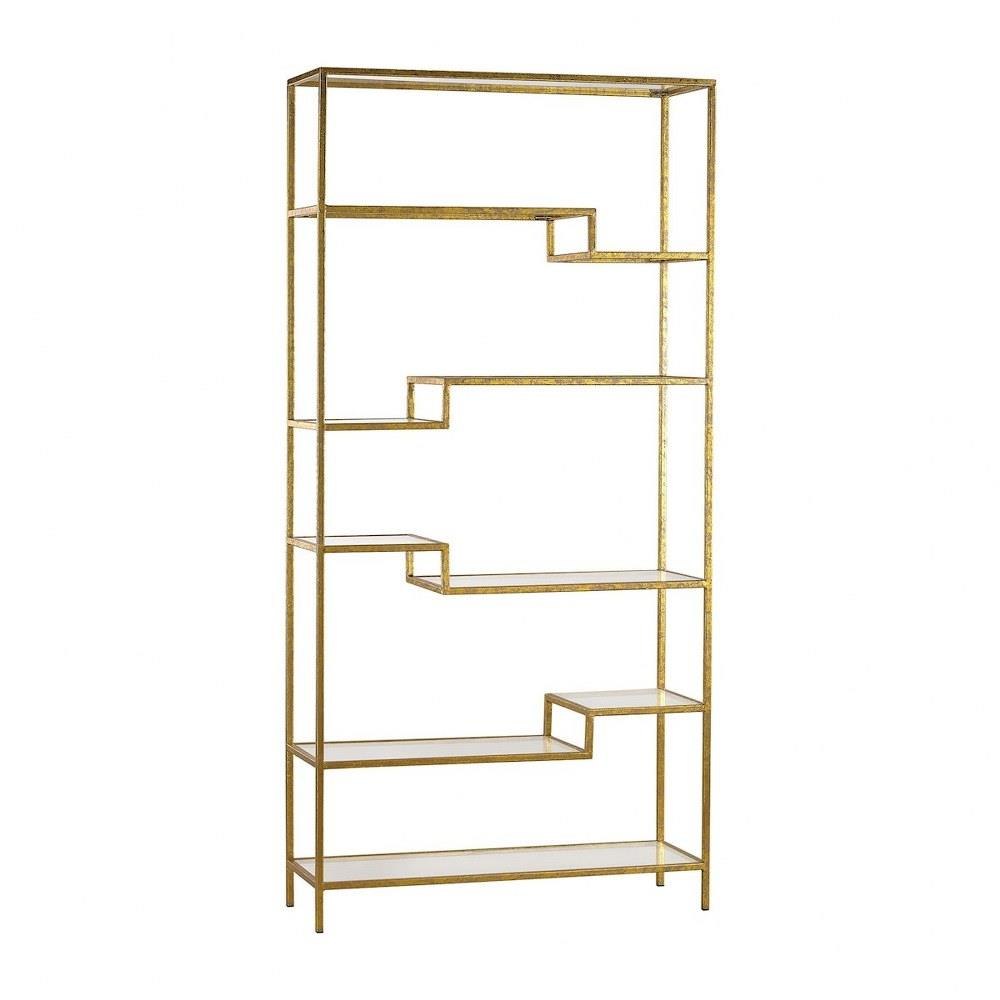 Bailey Street Home 2499-BEL-3335245 Modern Gold-Leafed Metal Shelf with Transparent Glass Shelves with Gilded Metal Bars 36 W x 74 H x 12 D
