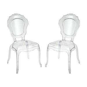 Set of 2 Modern Transparent Crystal Dining Chair made from Molded Acrylic with Clear Base and Seat 22 W x 38.25 H x 20 D