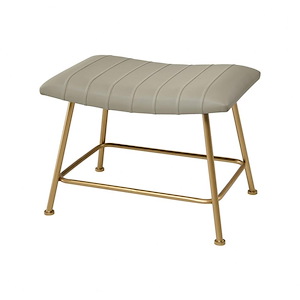 Mid-Century Modern Gold Stool With Pleated Cushion Made Of Mdf-Metal-Polyurethane In Grey Faux Leather-Gold Finish - 23.62 Inch Side Stool - 892824