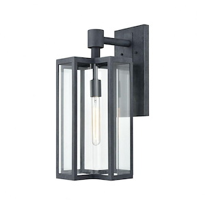 Transitional Outdoor One Light Wall Sconce - Rectangular Porch Light with Exposed Bulb