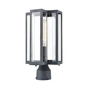Rectangular One Light Outdoor Post Mount with Slender Vertical Lines - Exposed Bulb Transitional Post Light