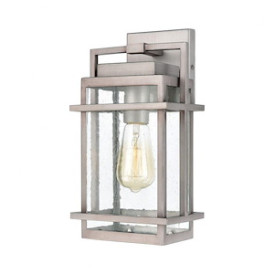 Outdoor Rectangular One Light Wall Sconce - Clean-Angular Lines Porch Light with Exposed Bulb