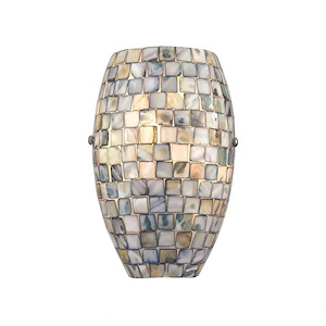Mother of Pearl and Capiz Shells Mosaic 1-Light Wall Sconce with Satin Nickel hardware 6 inches W x 8 inches H - 933765
