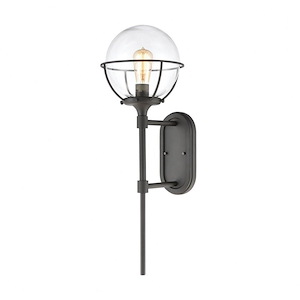 Mid-Century Porch Light with Exposed Bulb - 28 Inch One Light Round Globe Outdoor Wall Lantern