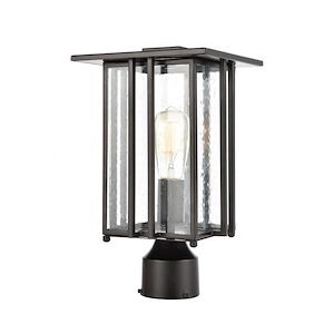 Mission Style One Light Outdoor Post Mount with Vertical Lines - Exposed Bulb Post Light - 933974