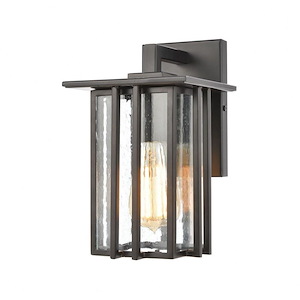 Mission Style 10 Inch One Light Outdoor Wall Lantern - Exposed Bulb Rectangular Porch Light
