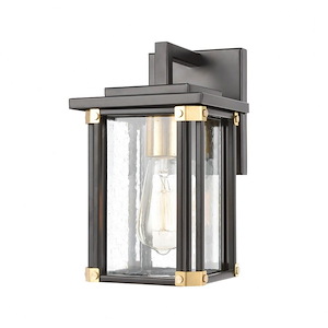 Rectangular One Light Wall Sconce - Transitional Mid-Century Wall Light - Exposed Bulb Porch Light with Brass Highlights - 933321