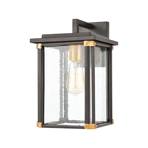 Mid Century Modern One Light Outdoor Wall Sconce with Brass Accents - Exposed Bulb Porch Light - 933322