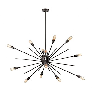 Sputnik Style Linear Design Chandelier Light with Exposed Bulbs - Fourteen Light Chandelier - 932691