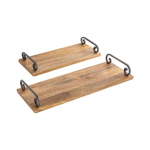 Wood Rectangular Cheeseboards With Scroll Arms Set Of 2 In Mango Wood/Antique Zinc-Serving Cheese Trays And Boards 19.5-Inches Wide