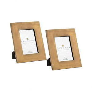 Brown Rectangular Picture Frame Set of 2 made of Glass/Iron Size-10.5 inches in Antique Brass Color-Photo