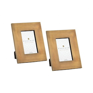 Brown Rectangular Picture Frame Set of 2 made of Glass/Iron Size-9.5 inches in Antique Brass Color-Photo
