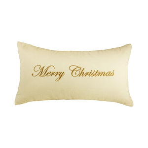 Merry Christmas in Gold Letters Lumbar 20x12-inch Pillow Cover Only Gold Embroidery Colors