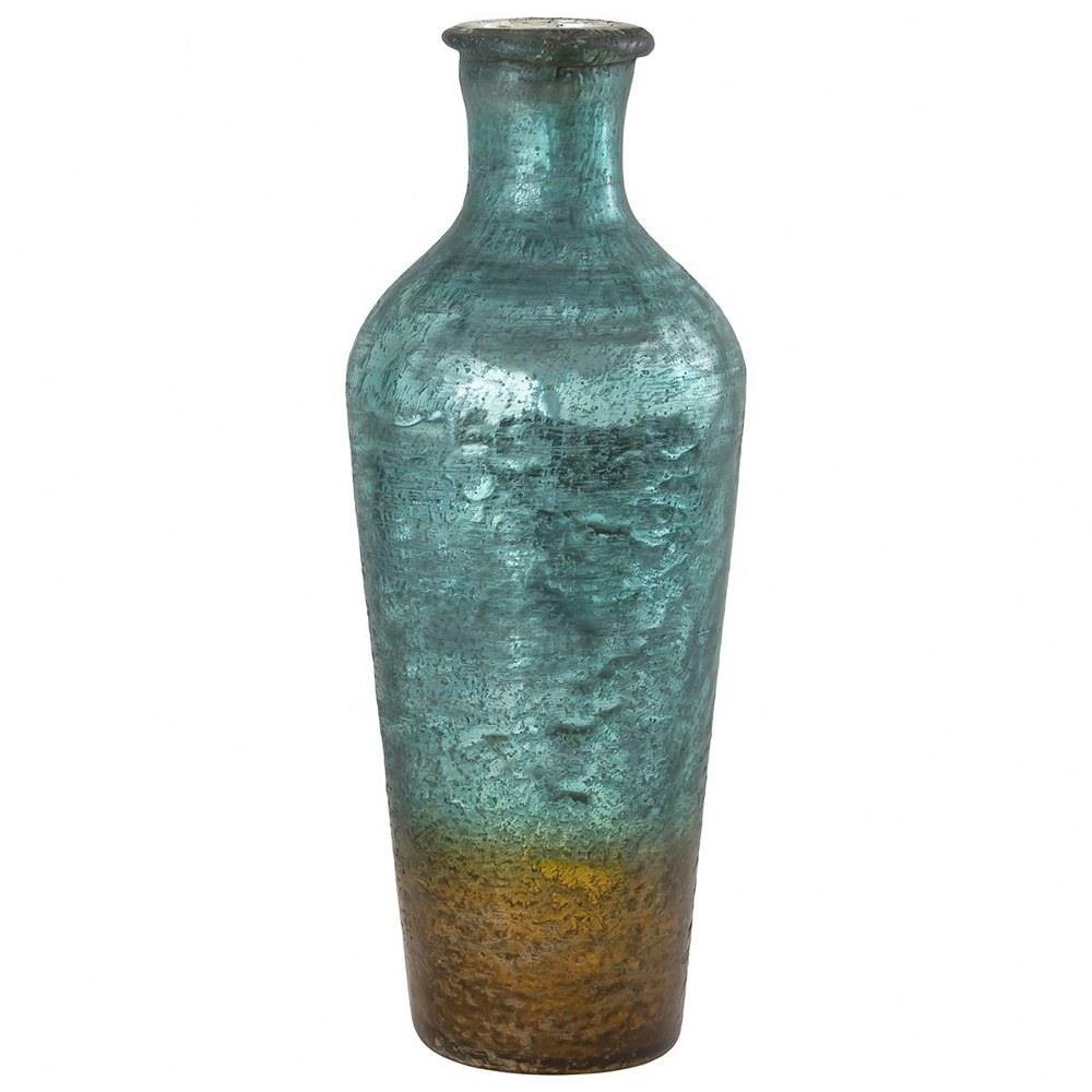 Bailey Street Home 2499-BEL-3379798 Medium Coastal Style Bottle Vase Made Of Glass In Antique Pacifica Artifact Color - Bottle Table Vase With Cylinder Shape