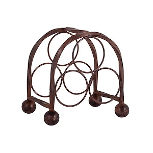 4 Bottle Domed Table Top Rustic Brown Iron Wine Rack With Circular Design For Wine Bottle Holders Made Of Iron In Montana Rustic Color