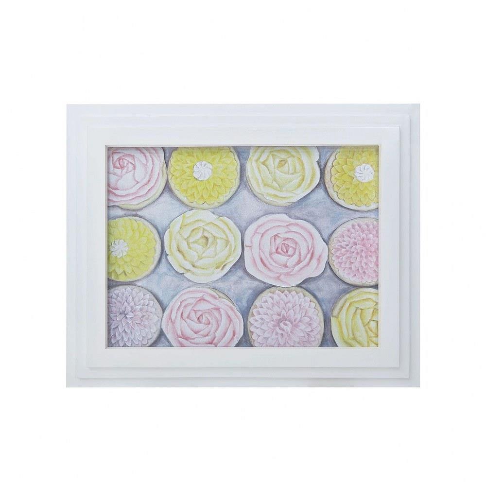 Bailey Street Home 2499-BEL-3385509 Modern Farmhouse Pink and Yellow Flower Cupcakes Acrylic Painting Wall Art with Framed Wood and Canvas 21 inches W x 27 inches H