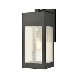 1 Light Contemporary Steel Outdoor Wall Lantern with Charcoal Finish and Seedy Glass