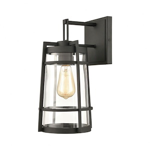 1 Light Mission Steel Outdoor Wall Lantern with Charcoal Finish and Clear Glass-15 Inches H by 8 Inches W