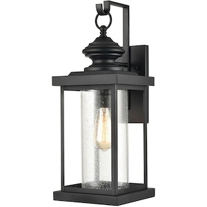 Exposed Bulb Rectangular One Light Outdoor Wall Sconce - Transitional Porch Light with Hook Style Back Plate