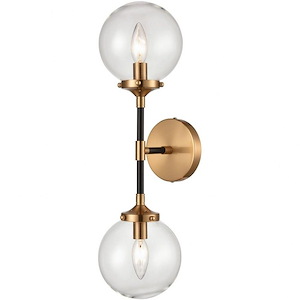 Two Light Wall Sconce with Clear Glass Round Globes and Exposed Bulbs - 1265190