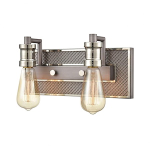 Two Light Steampunk Vanity Light Fixture with Exposed Bulbs and Rectangular Back Plate - 933804