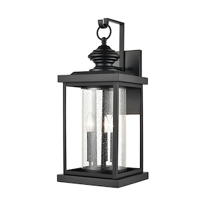 Hook Style Back Plate Three Light Outdoor Wall Sconce - Rectangular Porch Light with Exposed Bulb - 933679