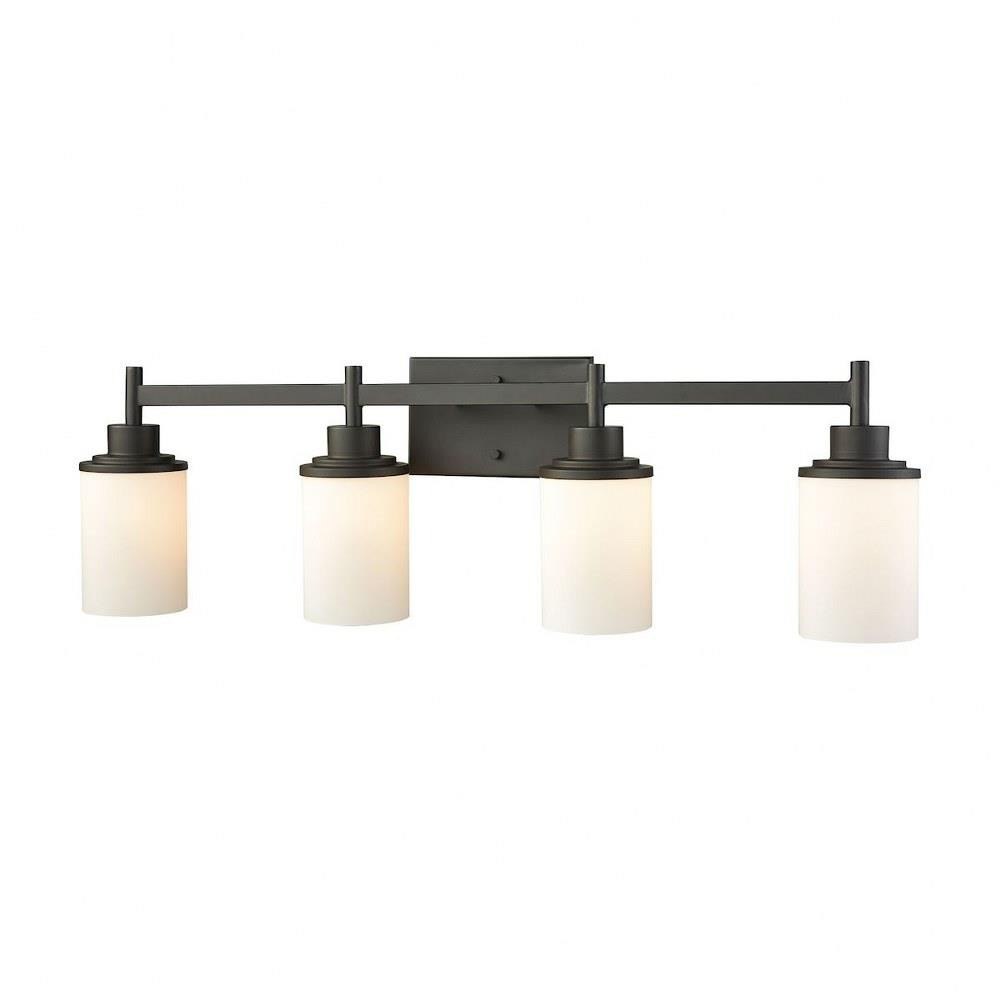 Bailey Street Home 2499-BEL-4228021 Traditional 4 Down Bathroom Vanity Light in Oil Rubbed Bronze Finish with White Glass 31 inches W x 9 inches H