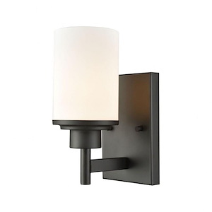Traditional 1 Up Light Bathroom Sconce in Oil Rubbed Bronze Finish with White Glass 5 inches W x 9 inches H - 976406