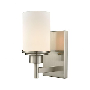 Traditional 1 Up Light Bathroom Sconce in Brushed Nickel Finish with White Glass 5 inches W x 9 inches H - 976405