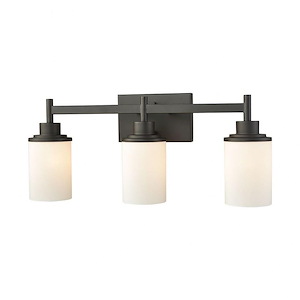 Traditional 3 Down Light Bathroom Sconce in Oil Rubbed Bronze Finish with White Glass 22 inches W x 9 inches H - 976404