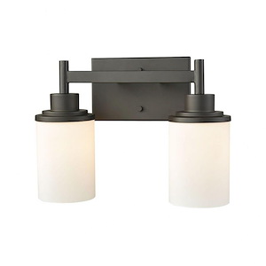 Traditional 2 Down Light Bathroom Sconce in Oil Rubbed Bronze Finish with White Glass 13 inches W x 9 inches H - 976402