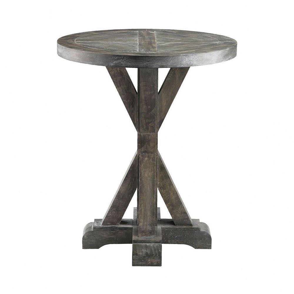 Bailey Street Home 2499-BEL-4228067 Modern Solid Wood and Birch Veneer End Table Round Chair in Grey Finish with X Legs and X Base 22 inches W x 22 inches H