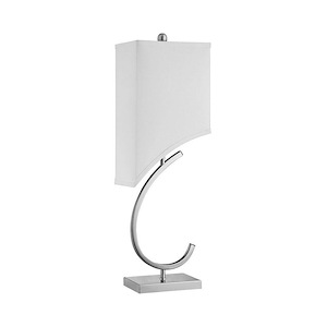 Streamline Shaped Silver Finish Table Lamp with White Linen Shade made of Metal in a Silver finish